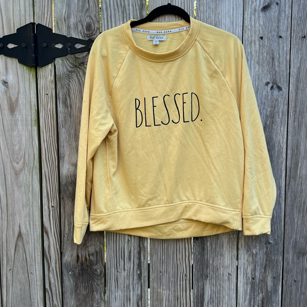 RAE DUNN Yellow and Black BLESSED Crewneck Cozy Sweatshirt Women’s Medium